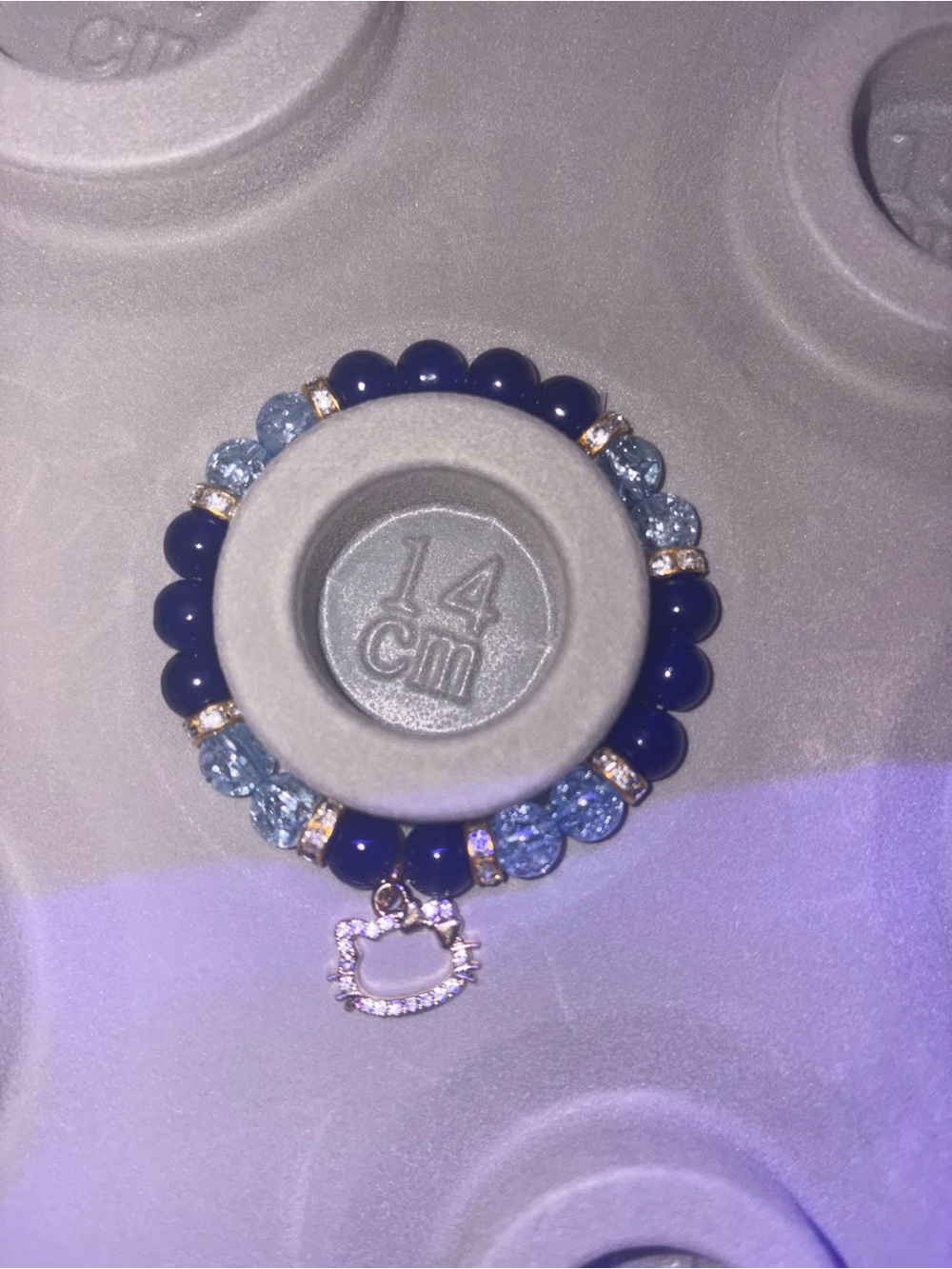 Handmade Beaded Stretch Bracelet with Rhinestone Hello Kitty Charm